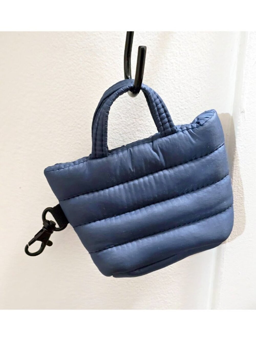 Lands' End Micro Wanderweight Tote Vintage Blue Mini Puffer Bag Charm Nylon Clip